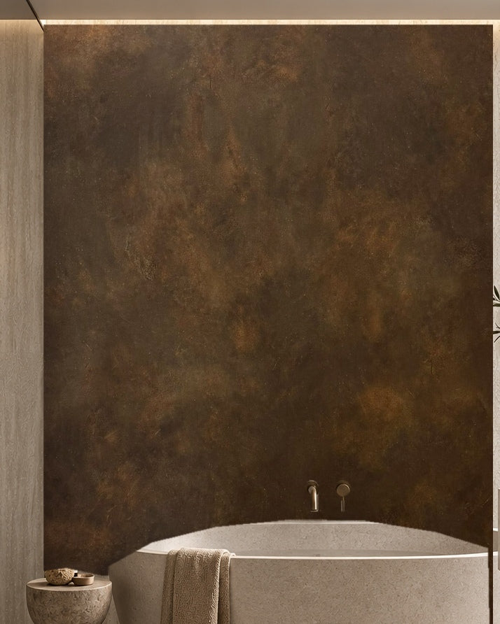 Roestbruin betonlook wandpaneel Concrete Rust 861 in een moderne badkamer